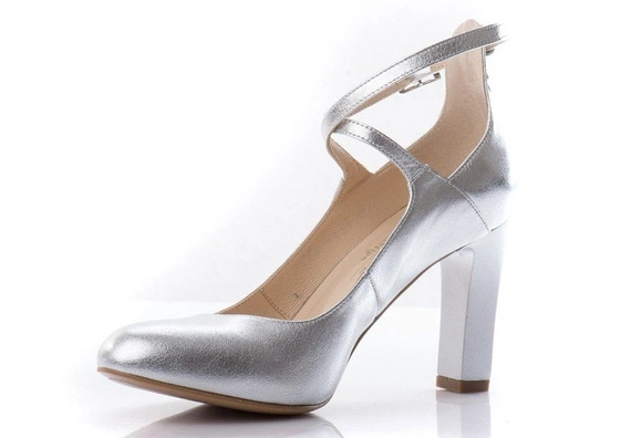 Buty KOTYL Srebrne Skóra Czółenka wz.5897